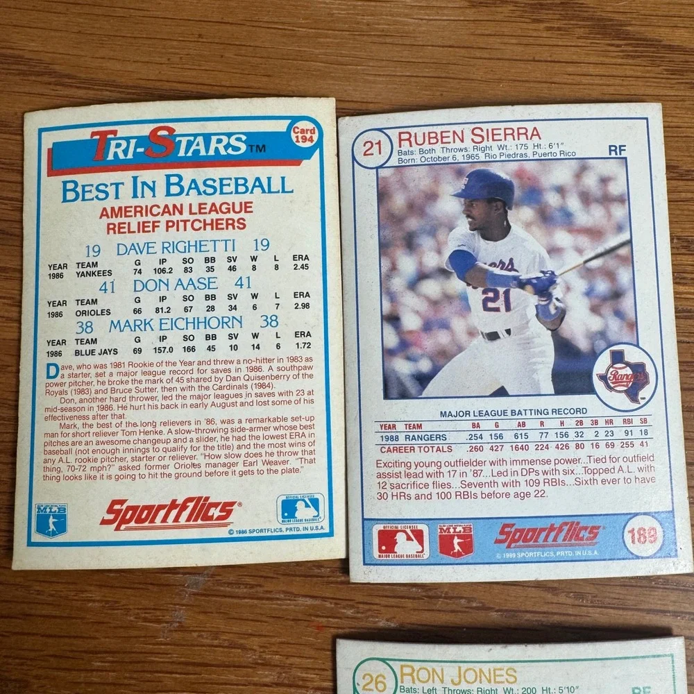 Vintage Sportflics Baseball‎ Card Lot 1986 1989 Niekro Murphy Sierra 6 Cards